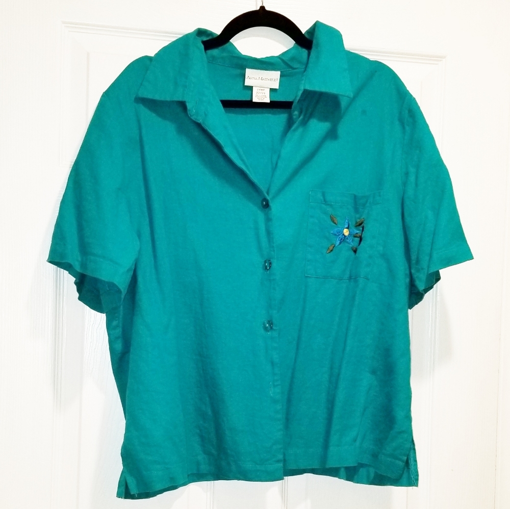 VINTAGE Anna Maxwell teal button up